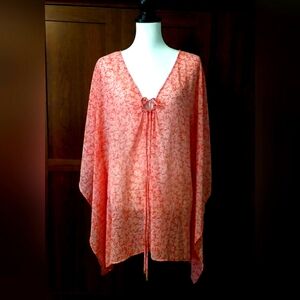 Michael Kors Sheer Kimono Blouse Sz L/XL Color Coral